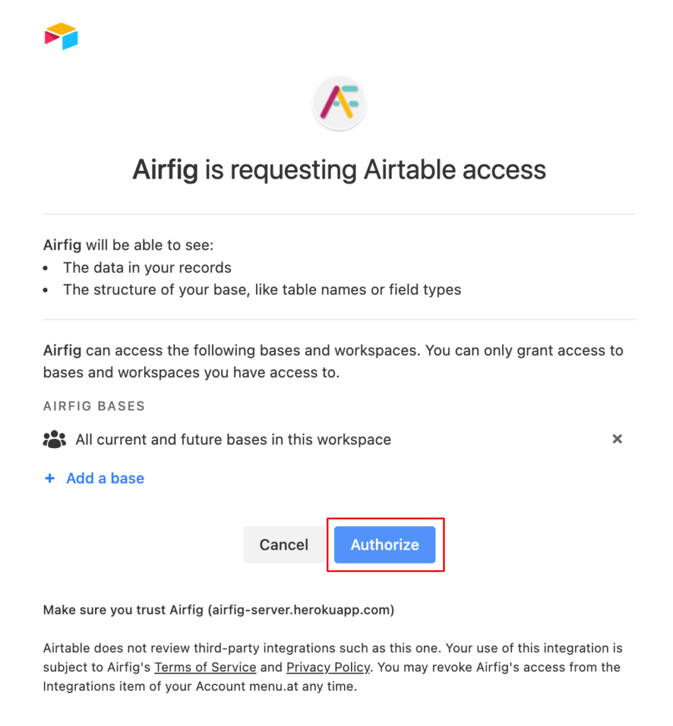 authorize airfig access