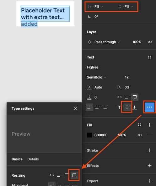 Formatting text in Figma table cell.